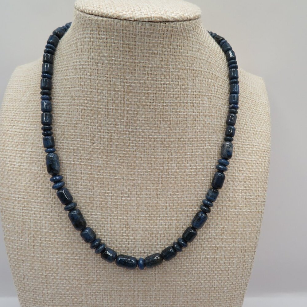 Vintage Sodalite Beaded Necklace Sterling Silver Clasp